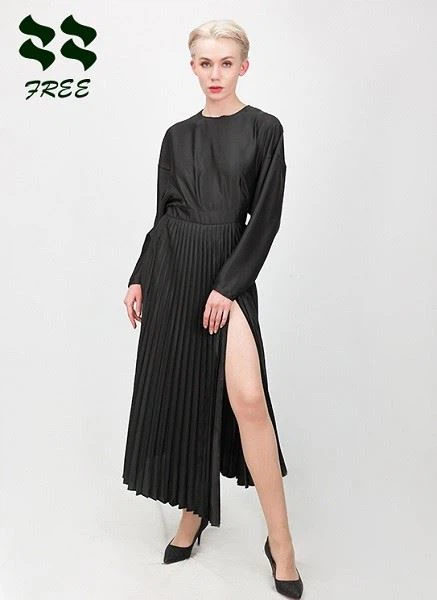 Dolman Long Sleeve Pleated Midi Dress Chinese Factory