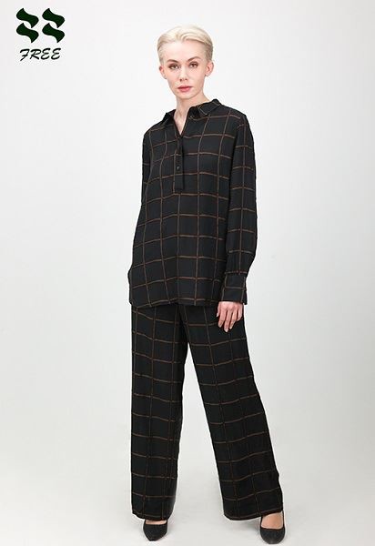 Ladies Big Check Loose Pant China Maunfacturer